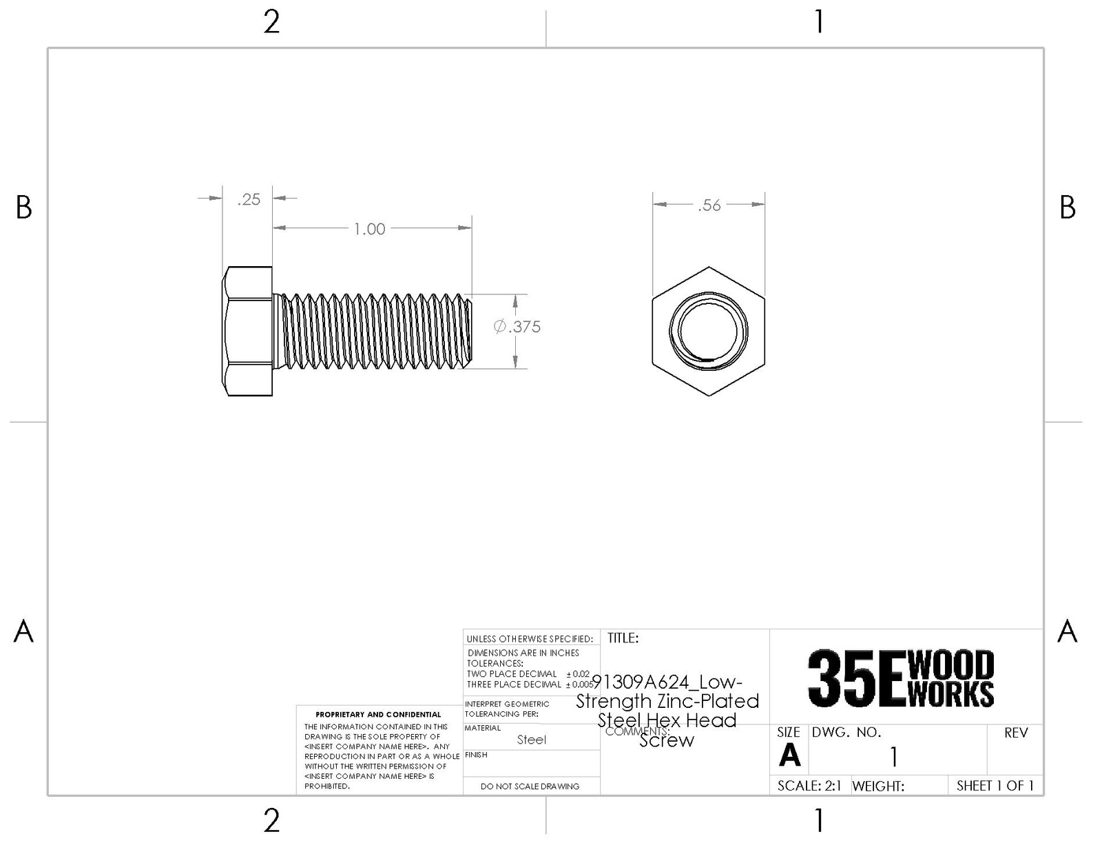hex screw drawing